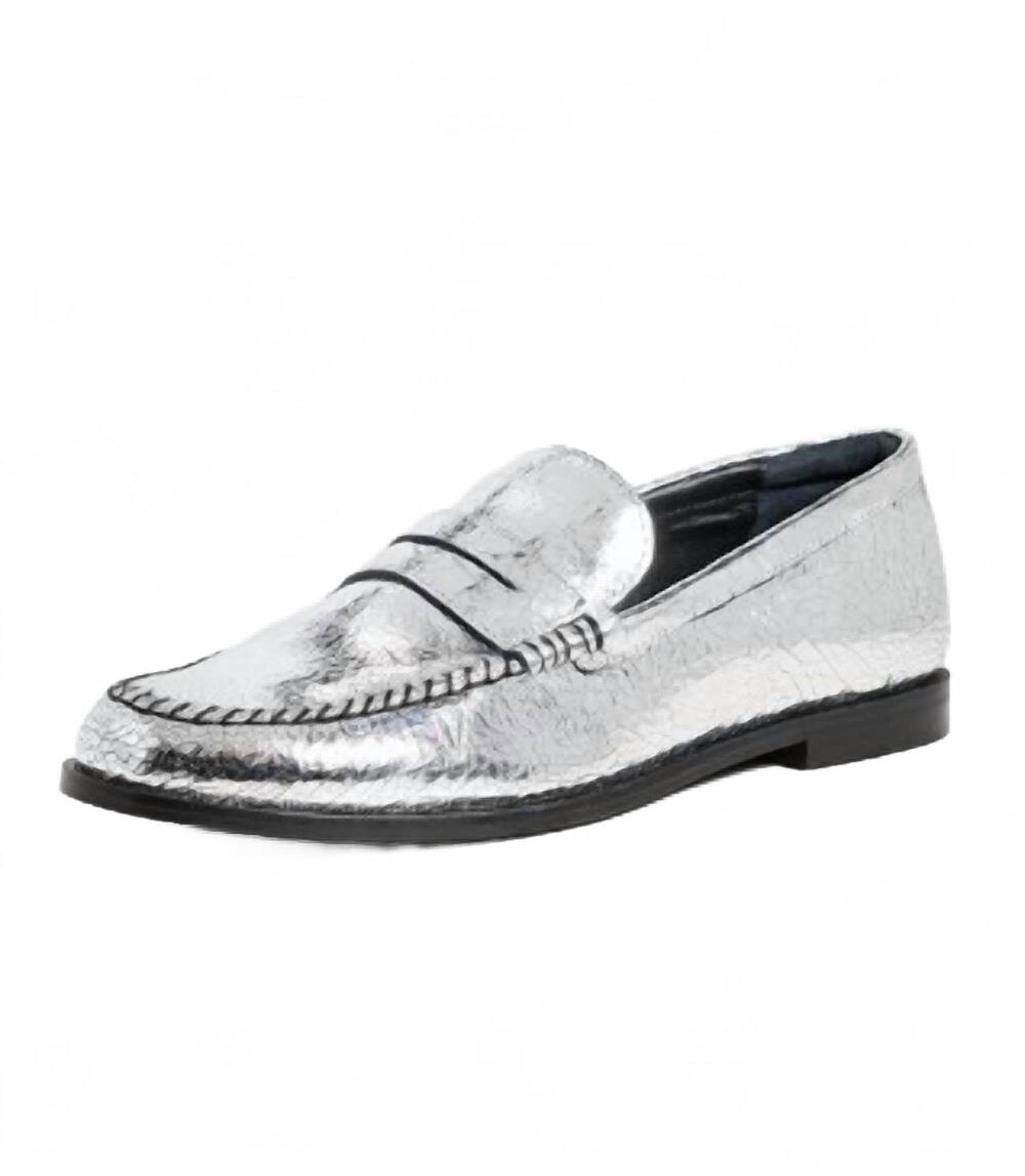 NEW FREE PEOPLE women's blanket stitch loafer in pale pewter leather